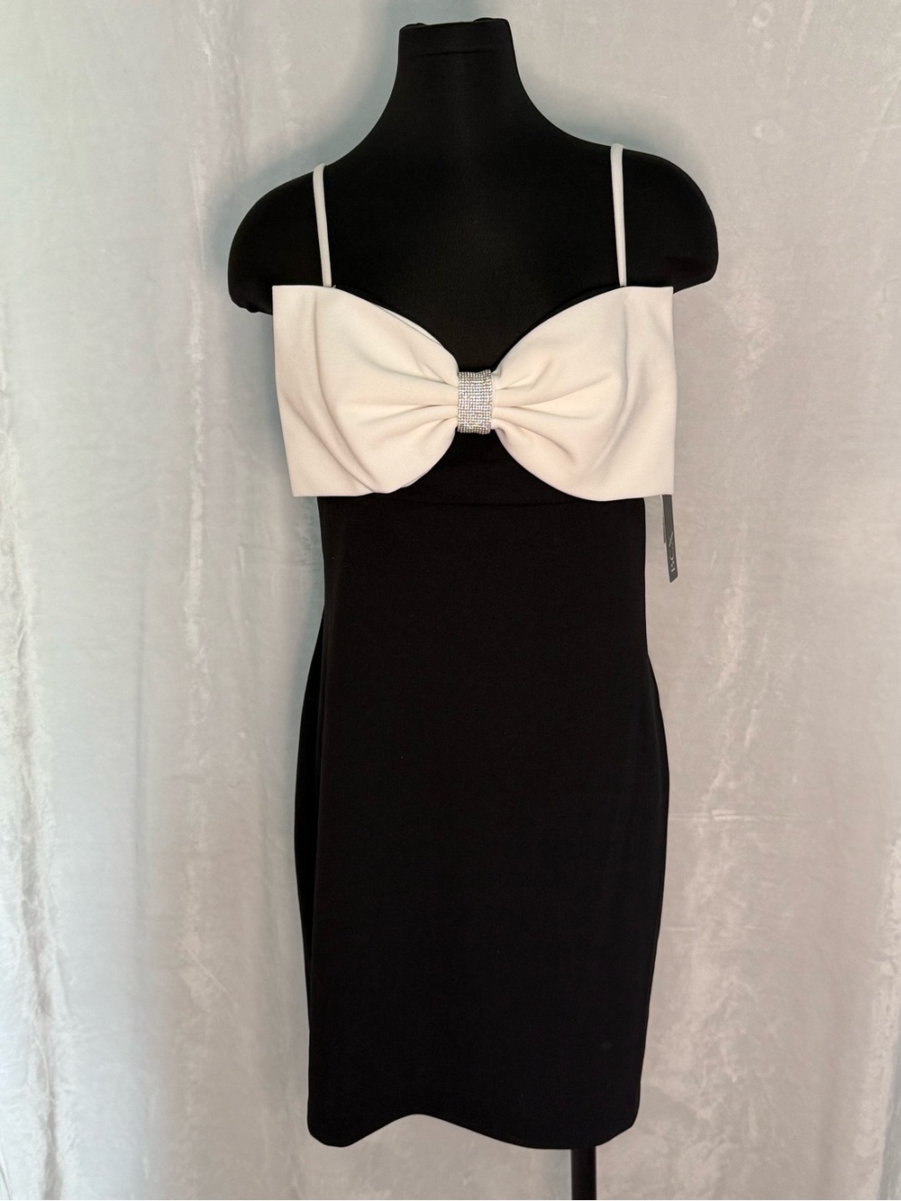 Black & White Bow-Front Spaghetti Strap Dress